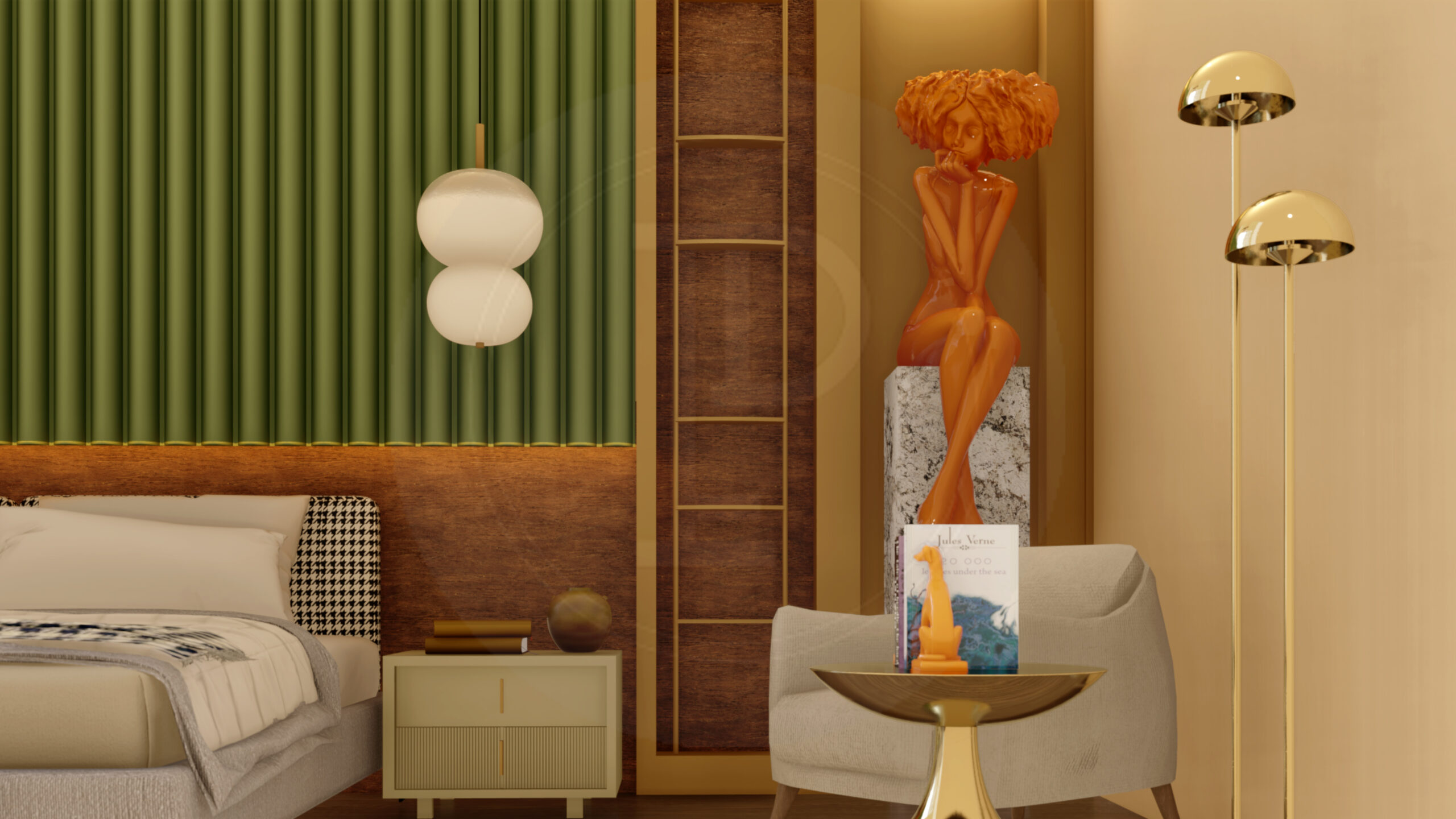 Minimal bedroom with warm textiles