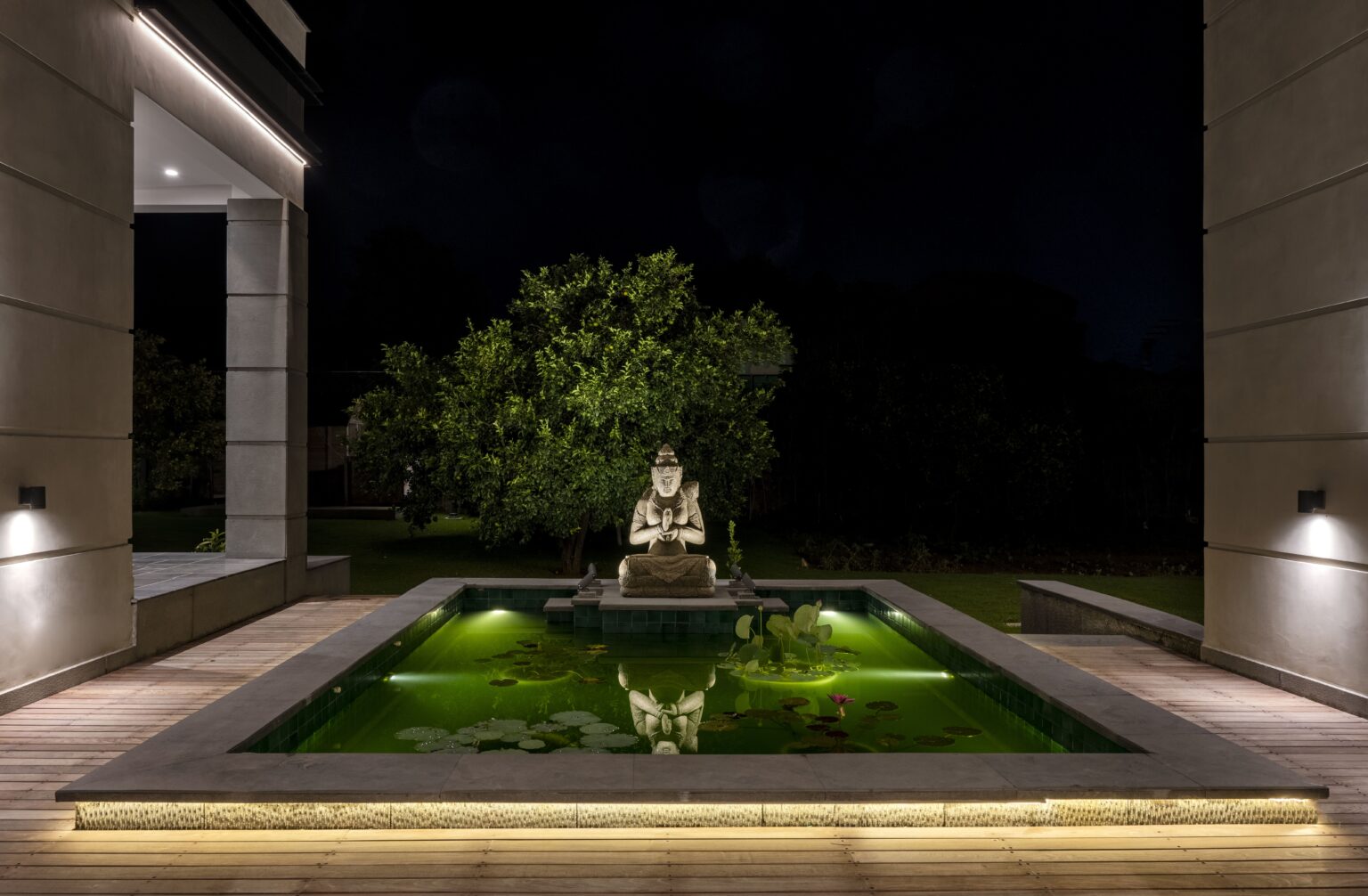 Reflecting water court viewed from the foyer, landscape design Delhi NCR