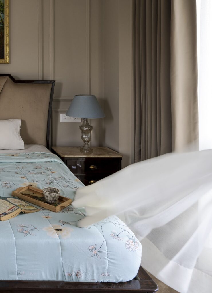 Guest bedroom at Maison Grise, a Dera Mandi farmhouse by Pochē Aesthetics