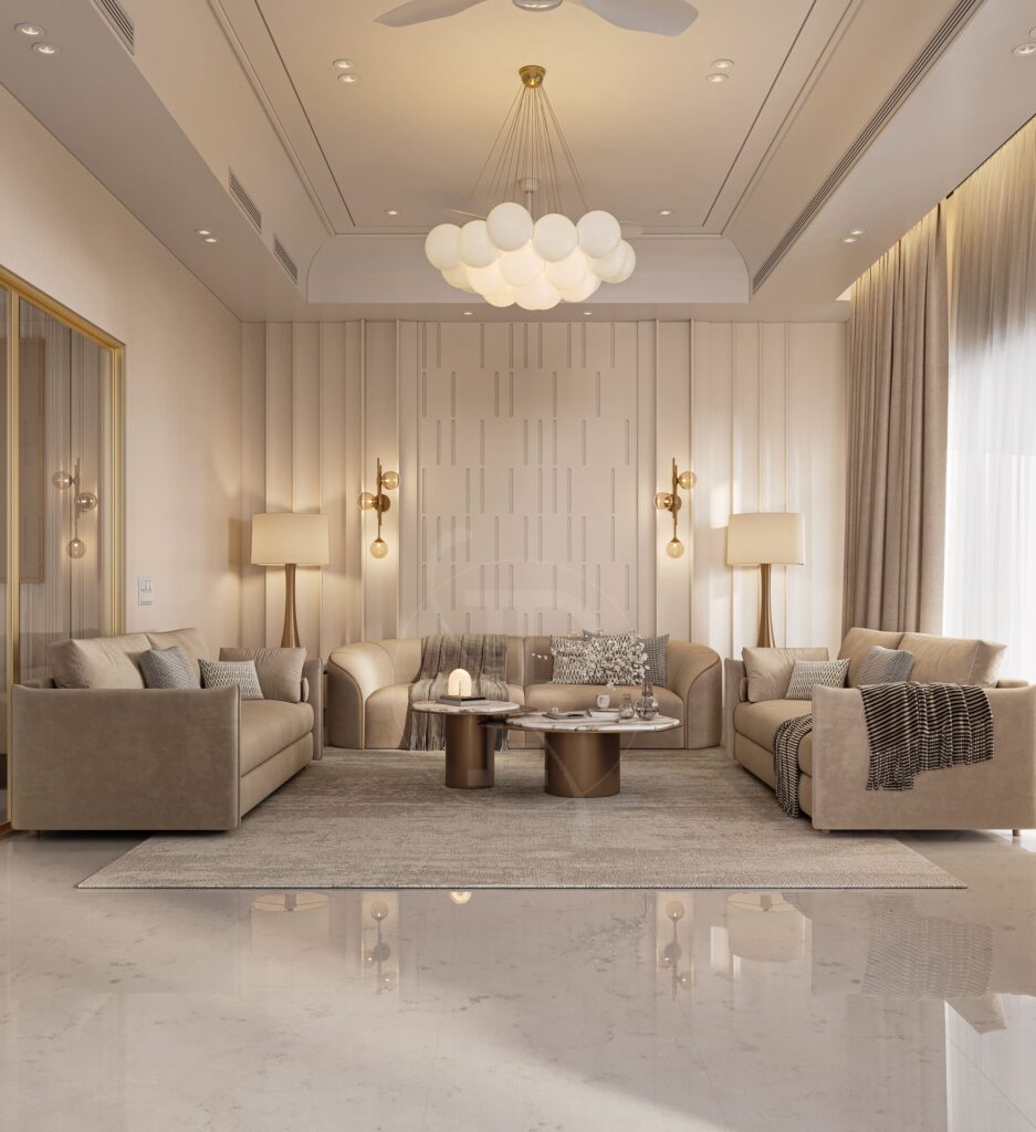 Living area with cove lighting in a Pochē Aesthetics residence